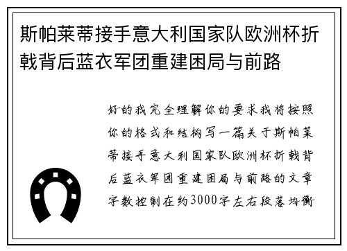 斯帕莱蒂接手意大利国家队欧洲杯折戟背后蓝衣军团重建困局与前路 斯帕莱蒂接手意大利国家队欧洲杯折戟背后蓝衣军团重建困局与前路